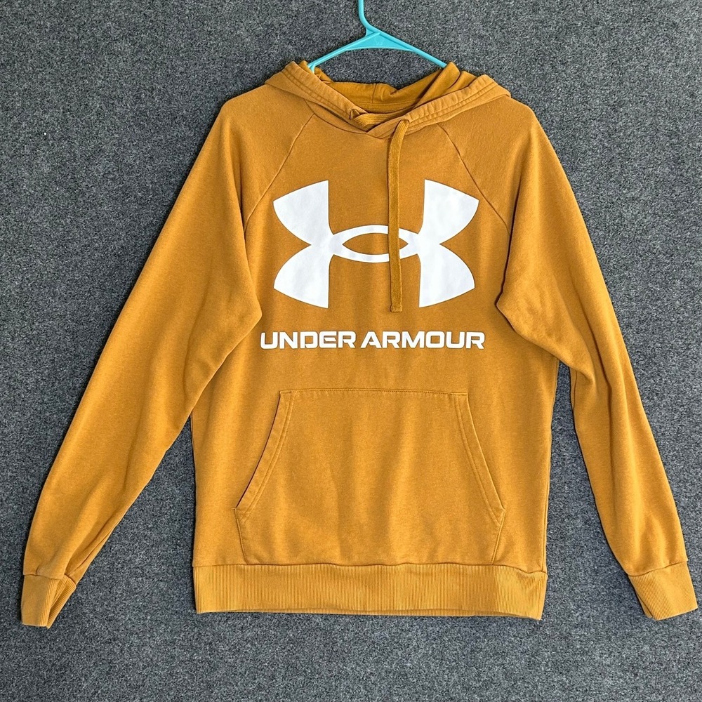 Under Armour Rival Fleece Big Logo Hoodie Men's Small Mustard Gold Pullover